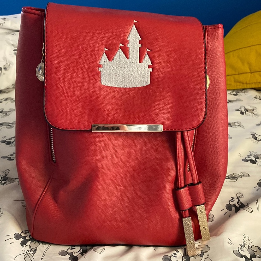 Disney Castle mini-backpack, red. Pleather material.